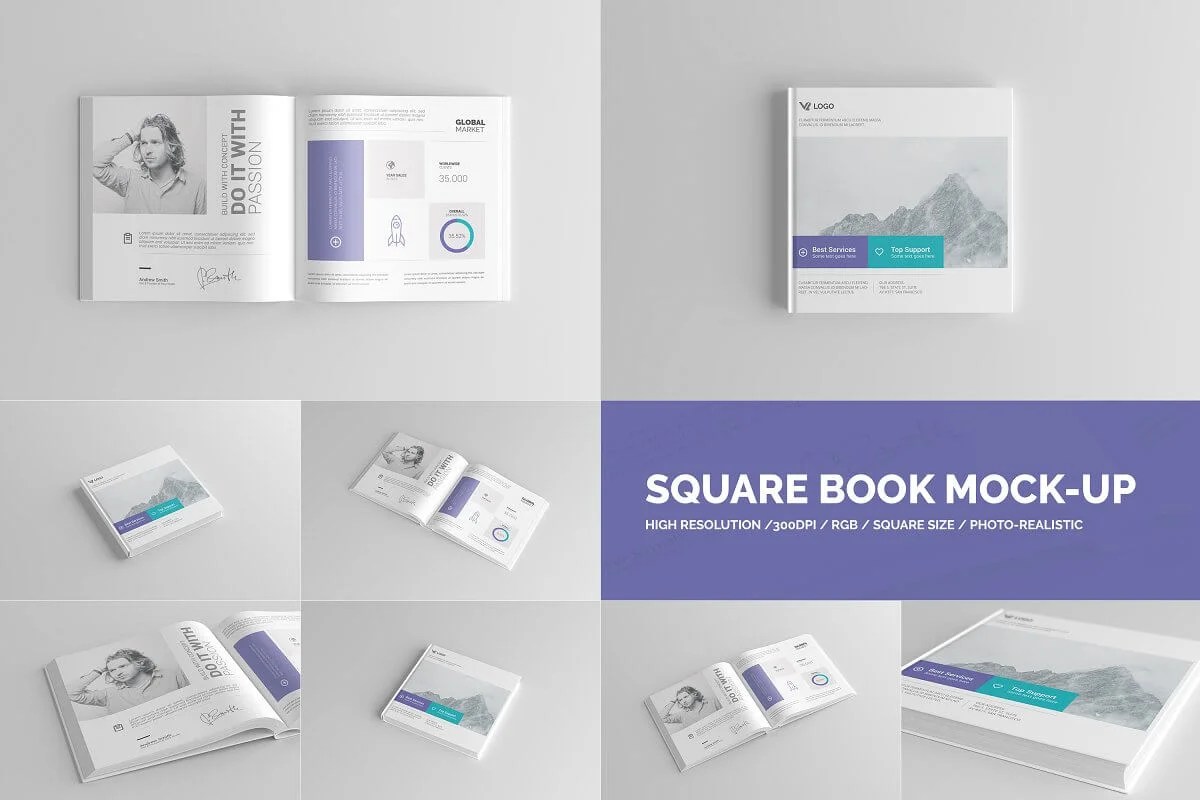 32+ Stunning Free Square Book Mockup PSD Templates for Designers