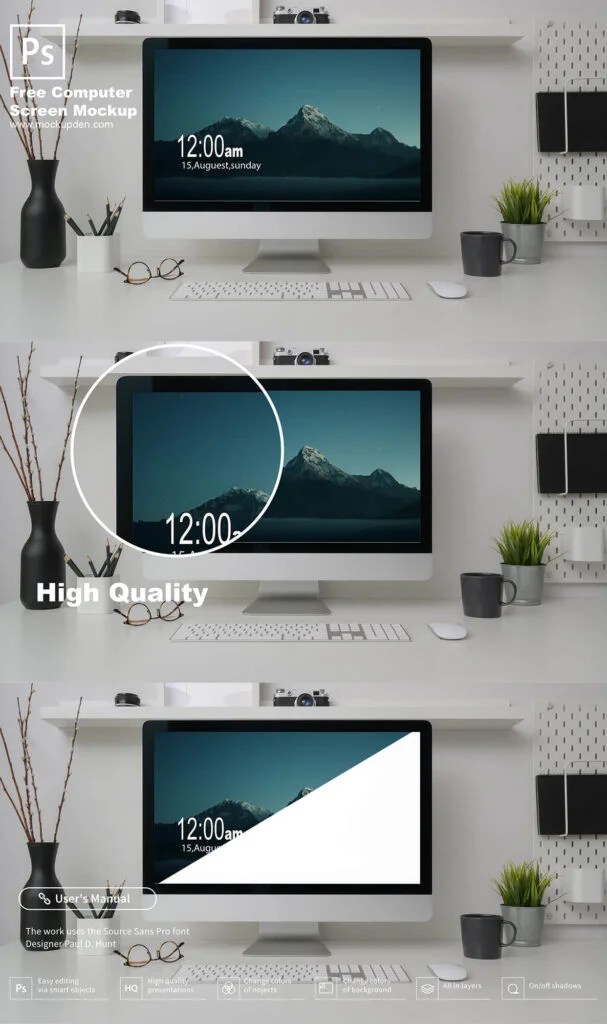 Free Computer Screen Mockup PSD Template Mockup Den