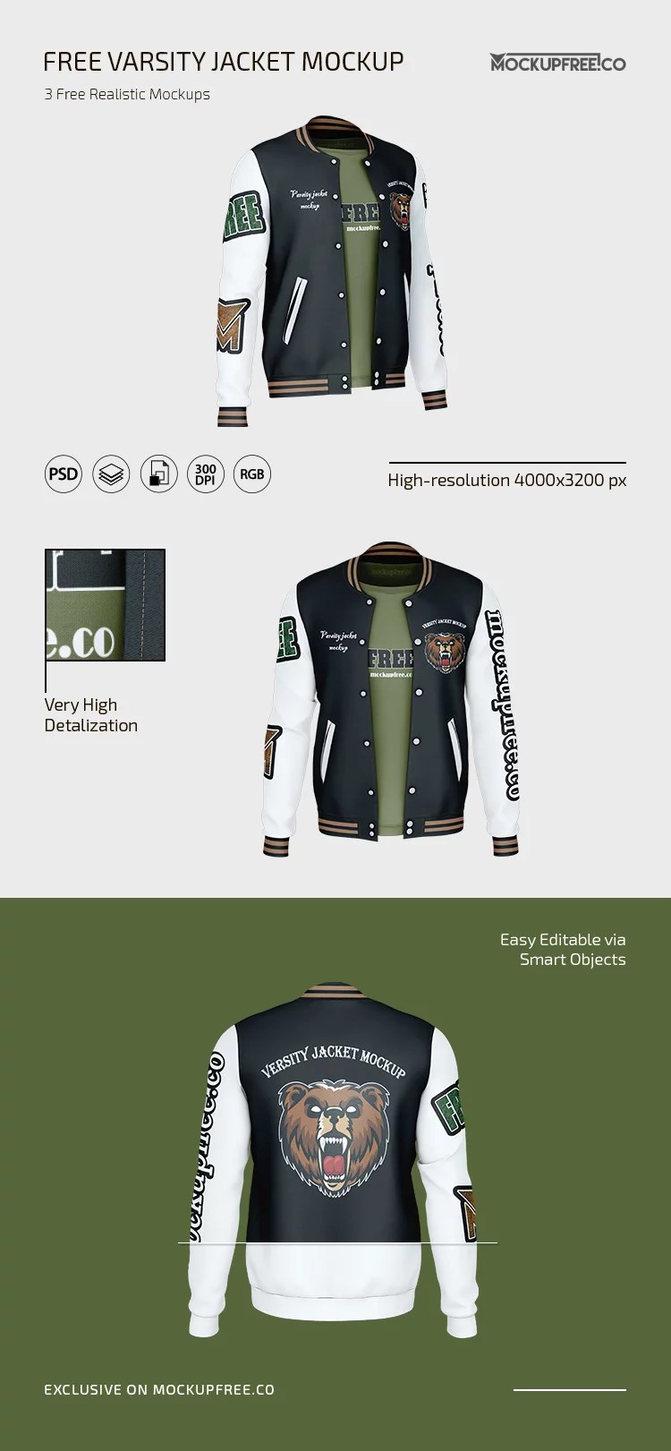 Free Varsity Jacket PSD Mockup Mockupfree.co