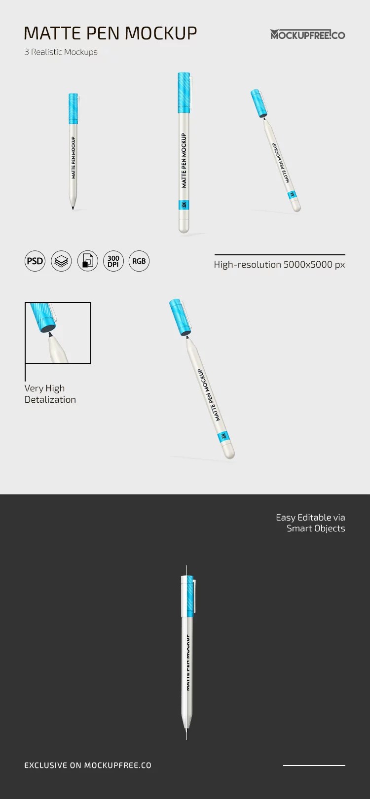 Matte Pen PSD Mockup Bundle for Customization in