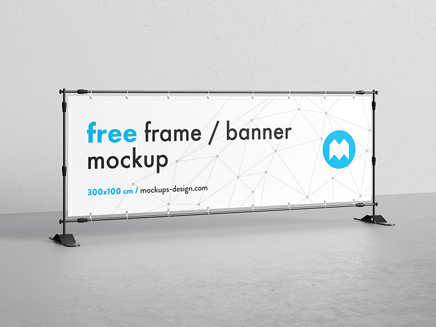 Free banner frame / stand mockup / 300 x 100cm Mockups Design