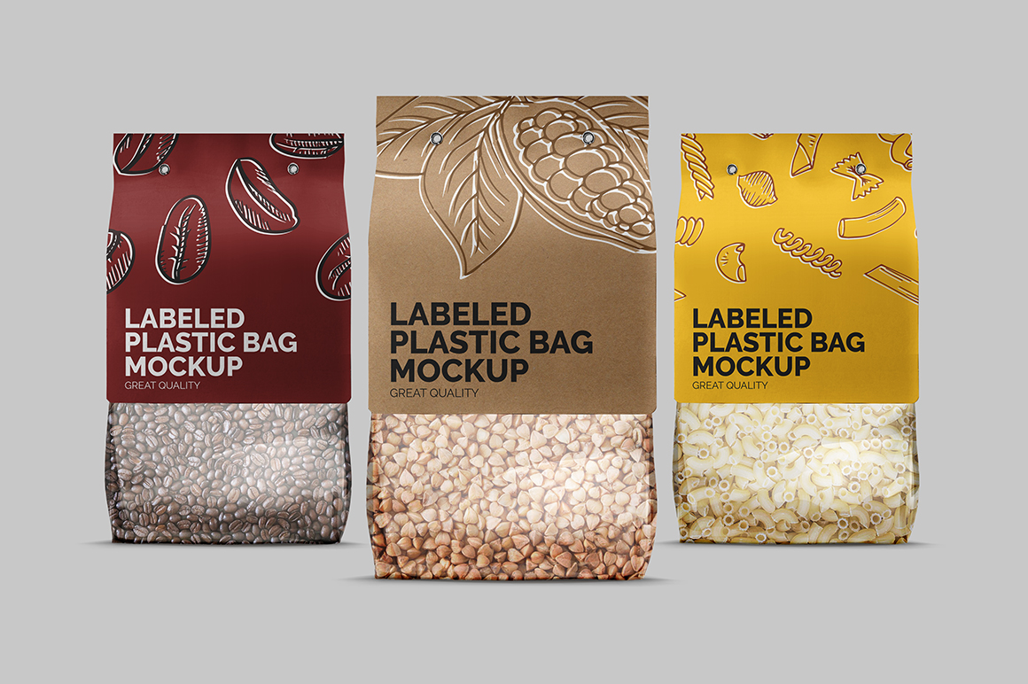 Plastic Bag with Carton Label Mockup Mockupslib