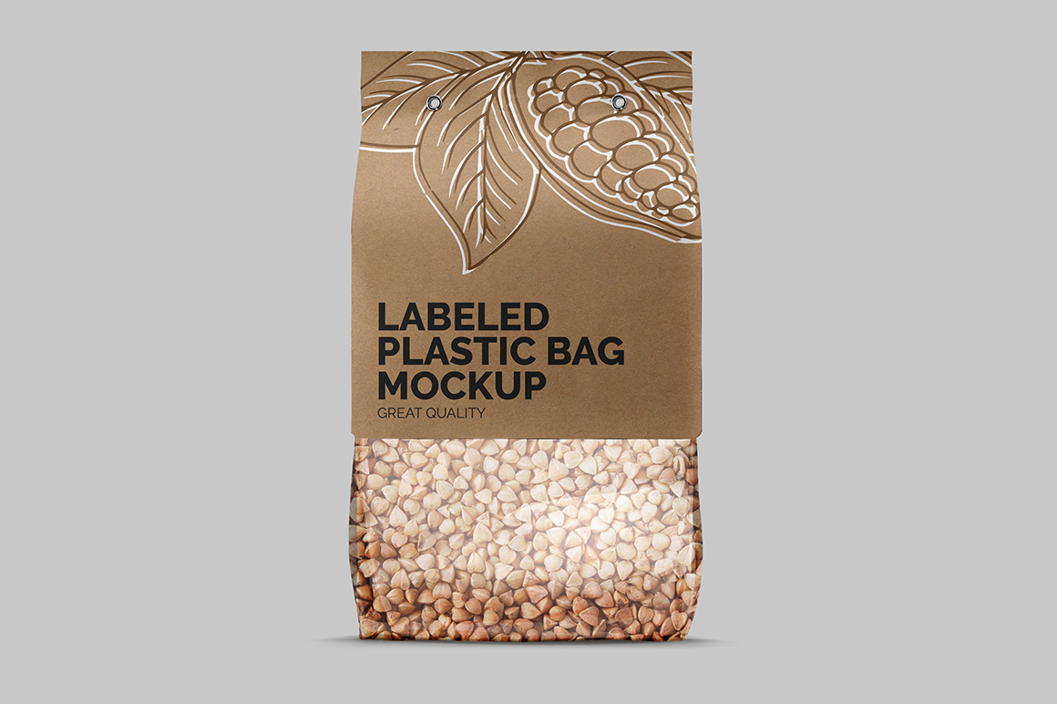 Plastic Bag with Carton Label Mockup Mockupslib