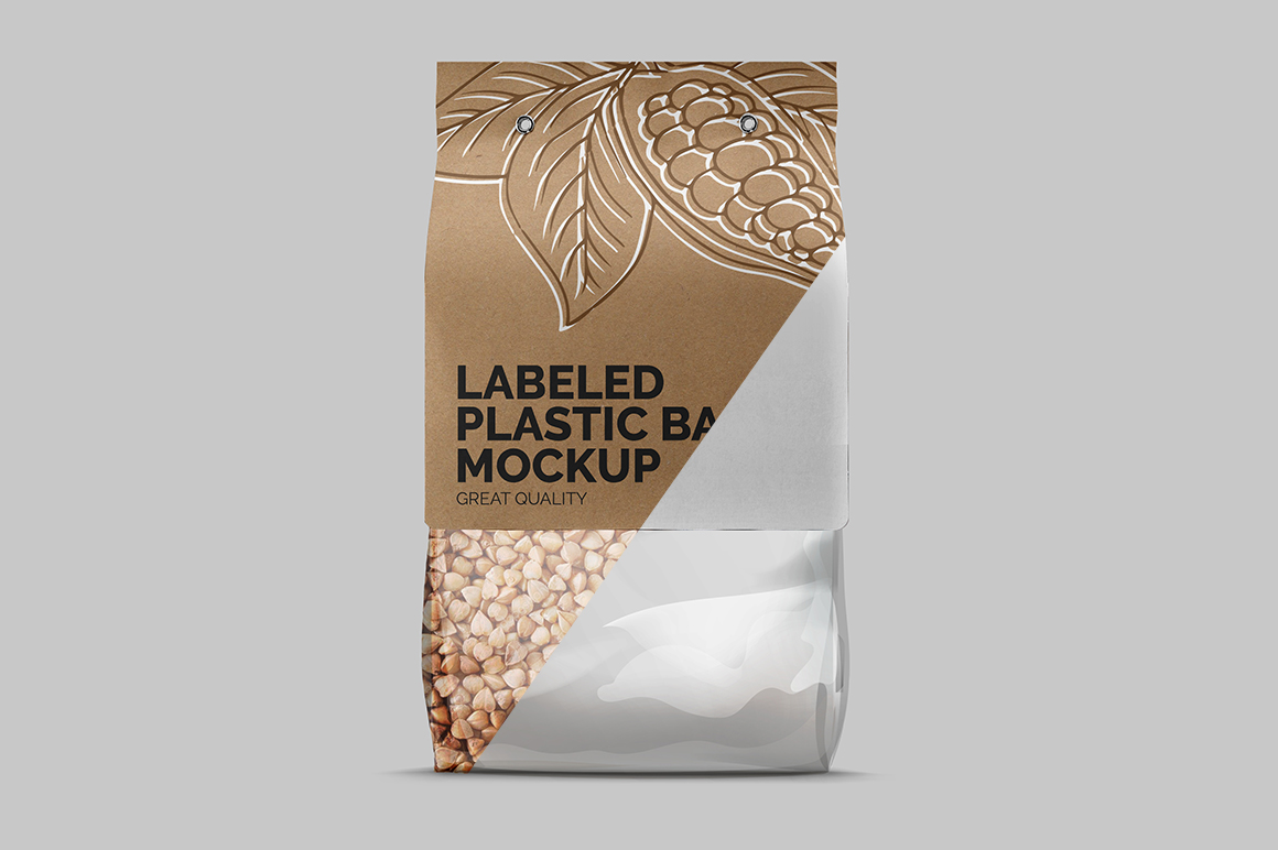 Plastic Bag with Carton Label Mockup Mockupslib