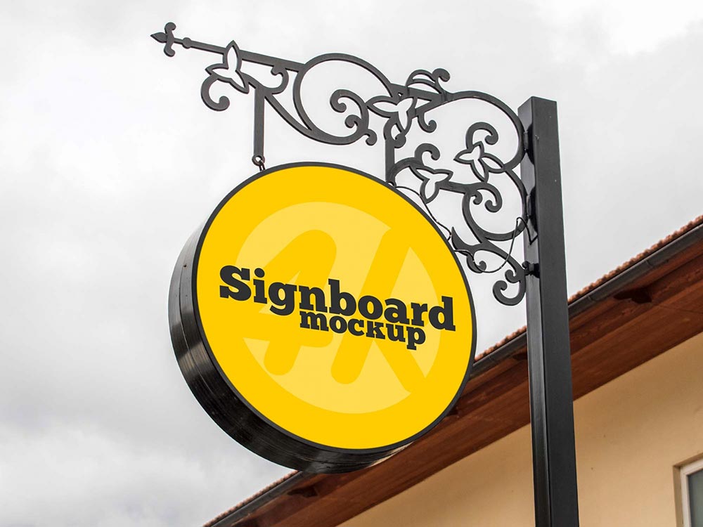 Free Rounded Signboard Mockup Mockuptree