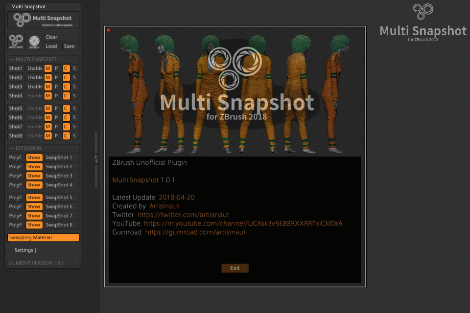 Multi snapshot1.0.1 Zbrushでスナップショットしたモデルを見ながら調整出来る • 3DCG最新情報サイト
