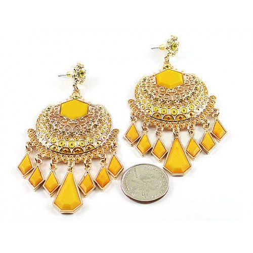 Large yellow chandelier earrings