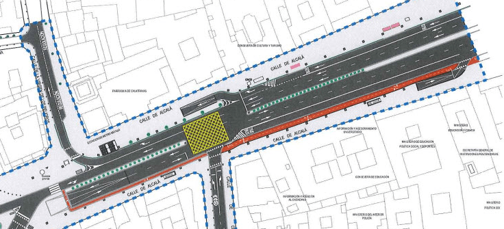 Plano original de replanteo del carril bici de la calle Alcalá