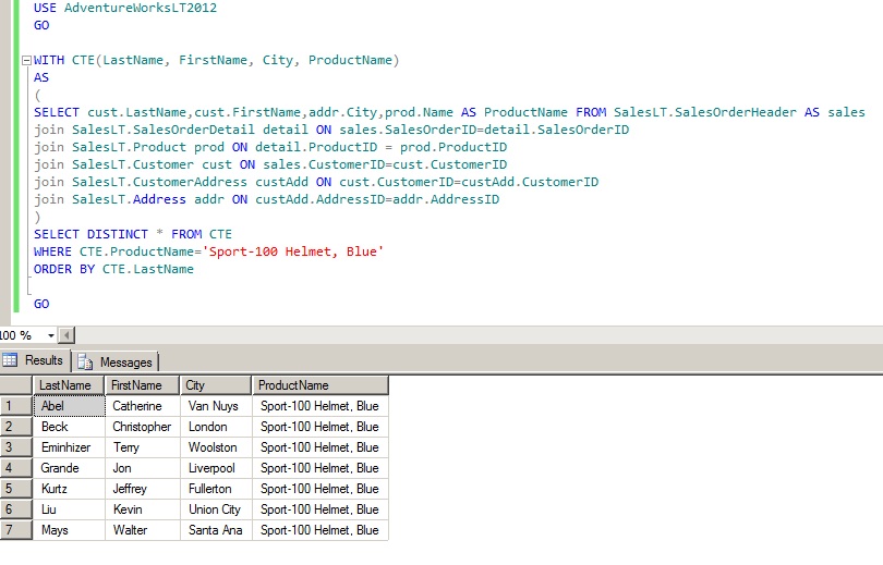 Use of Common Table Expression in SQL Server MVC Corporation