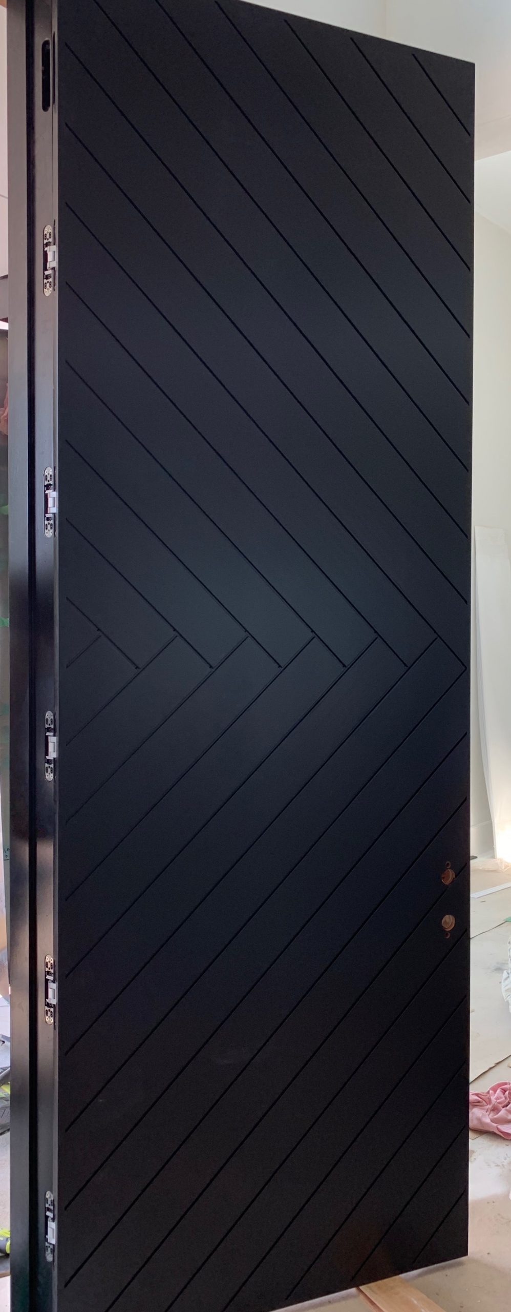 Modern Solid Wood Front Single Door Zig Zag Design Modern Doors