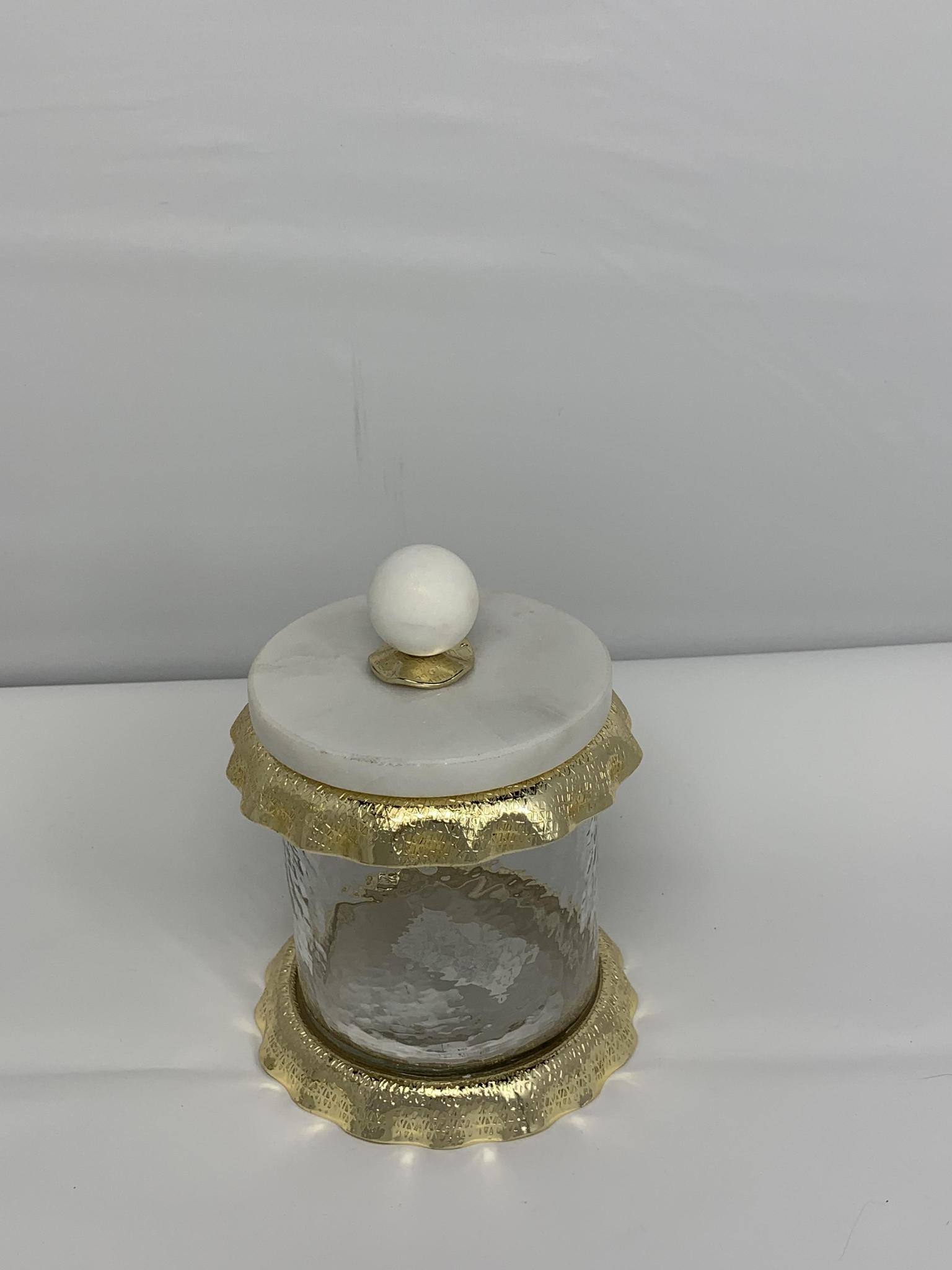 Classic Touch Glass Canister w/Marble And Gold Lid Small Modern Art