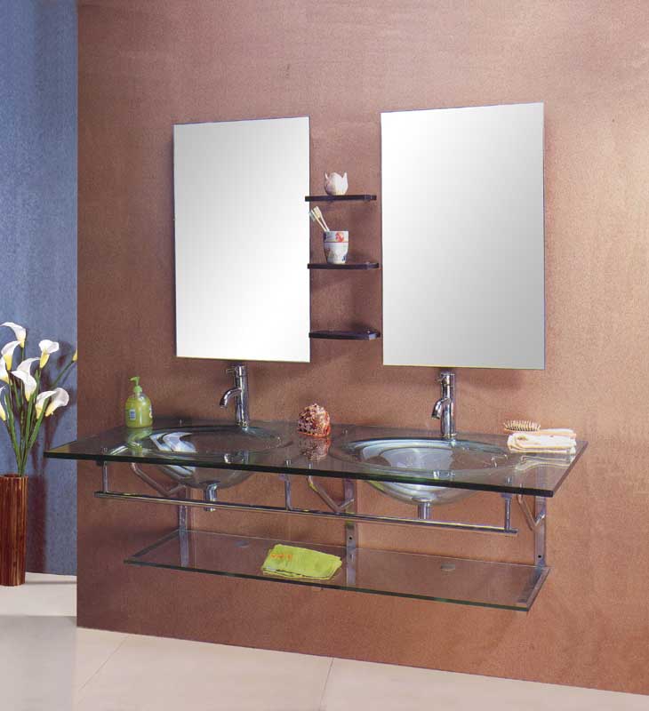 double glass basin with stainless steel rack and glass shelf XD119