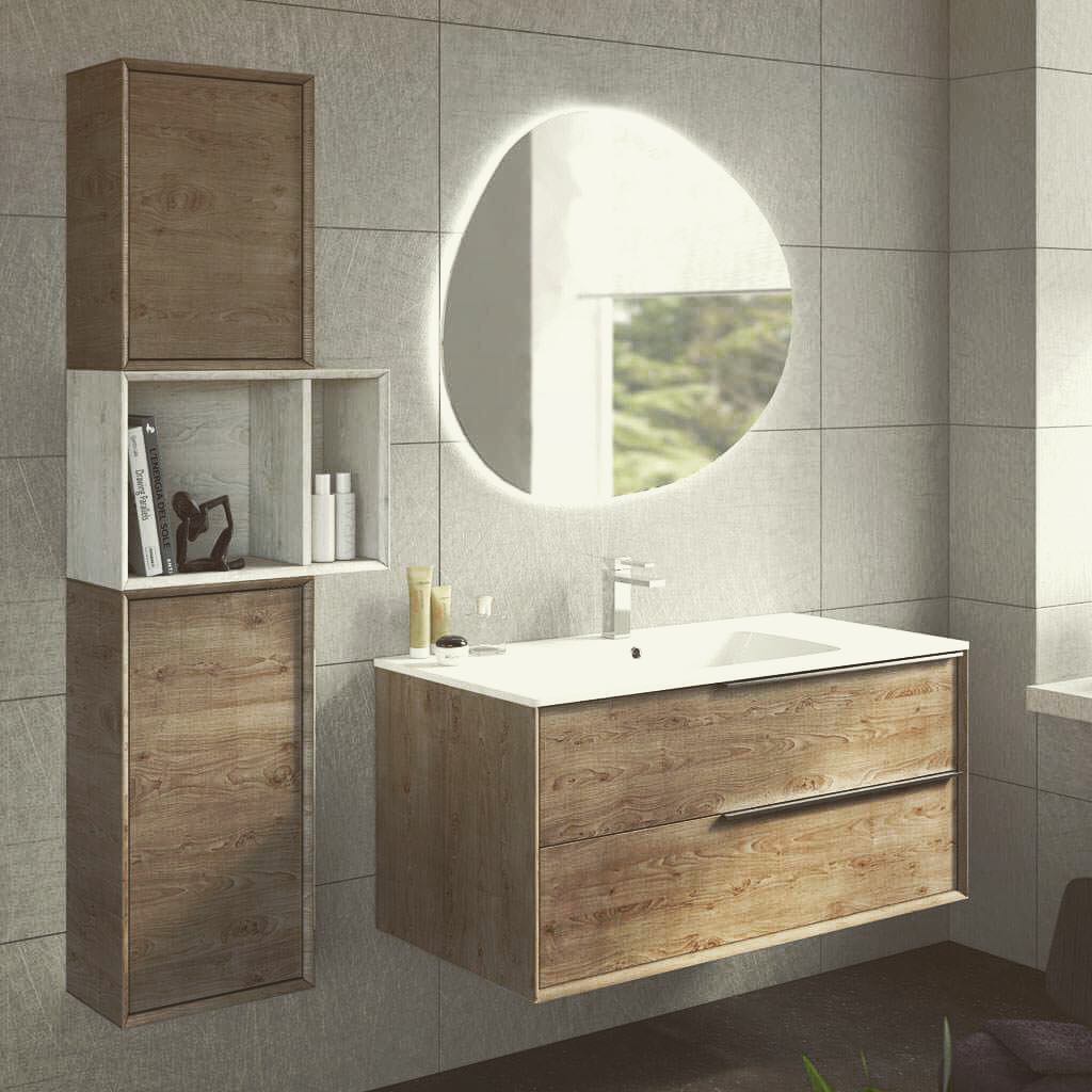 48“ wood veneer bathroom vanity with iron metal legs and shelf