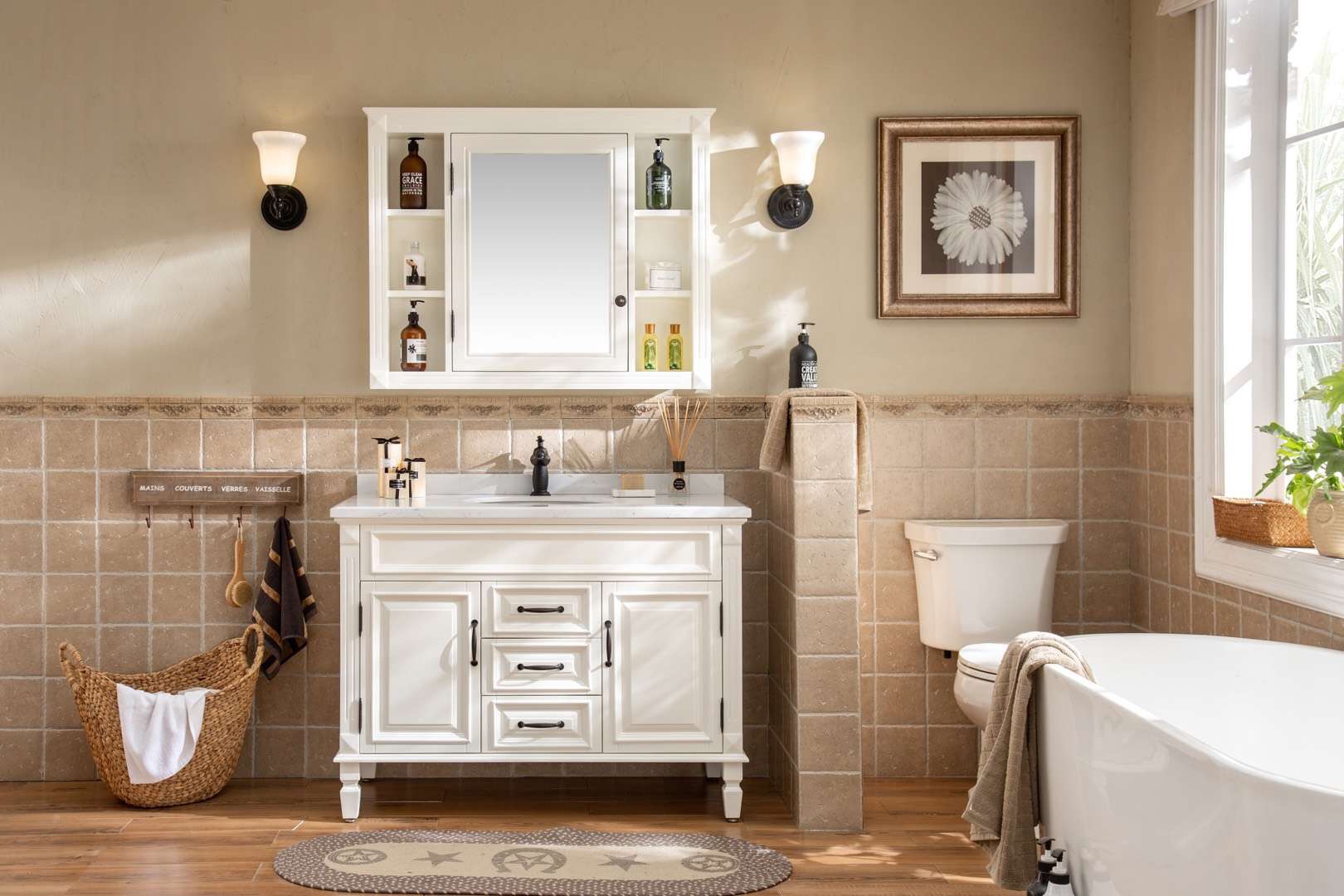 40inch solid wood light brown bathroom vanity with medicine