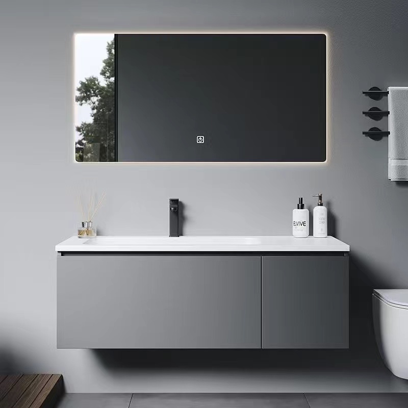 grey basin bathroom vanity set with molding basin