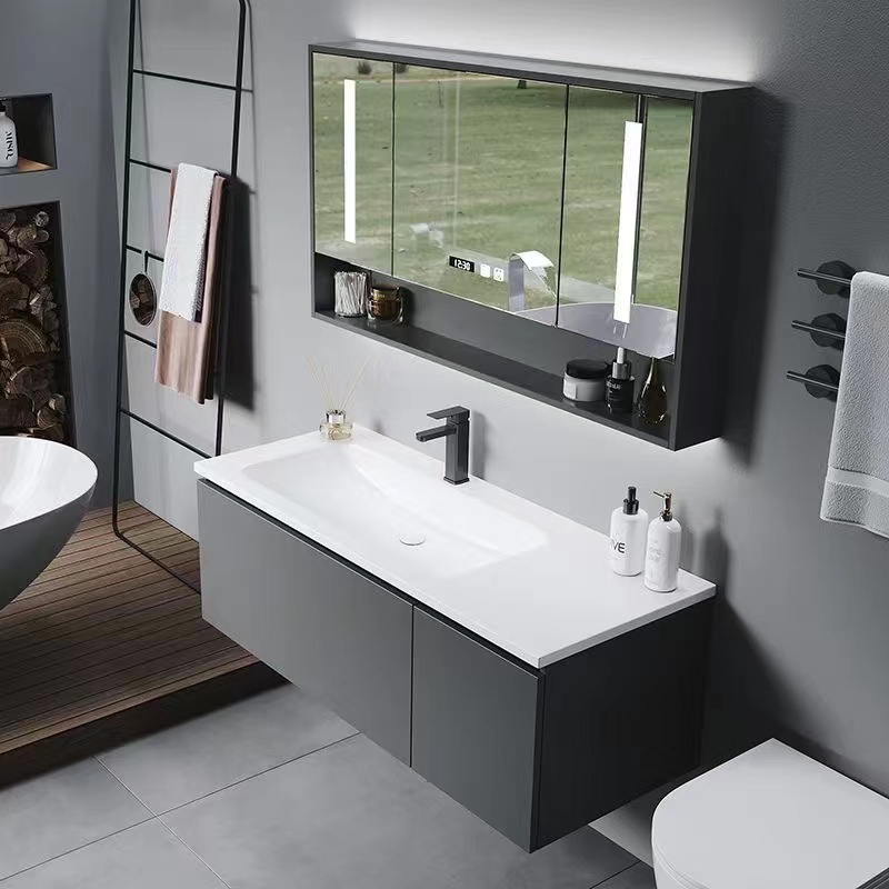 grey basin bathroom vanity set with molding basin