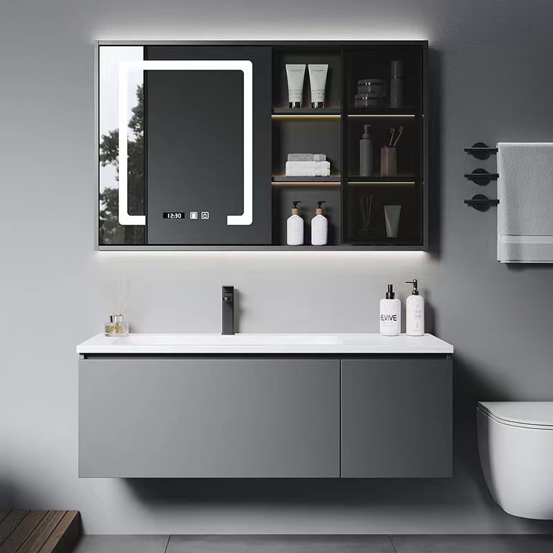 grey basin bathroom vanity set with molding basin