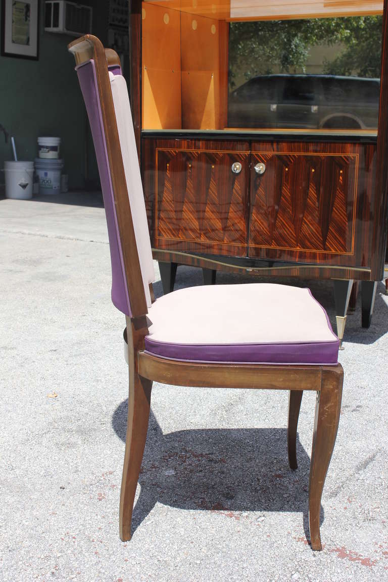 Set 8 French Art Deco Solid Walnut Dining Chairs Modernism