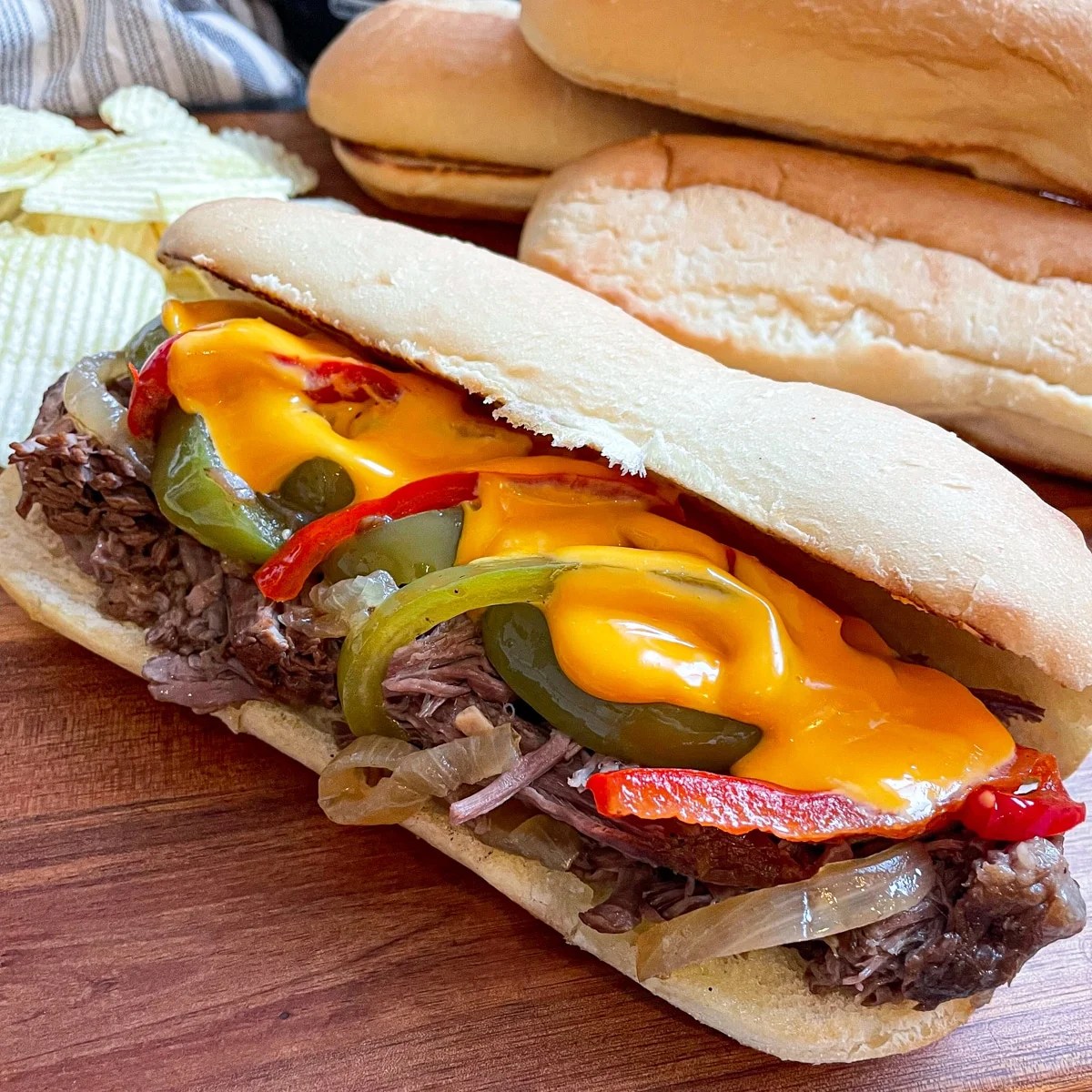 Slow Cooker Philly Cheesesteak Sandwiches