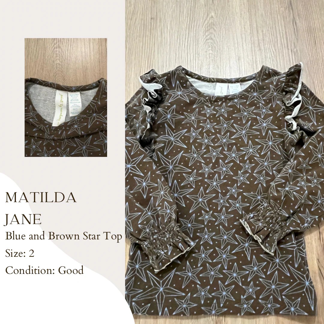 Matilda Jane Blue and Brown Star Top AA Modest Consignment Co.