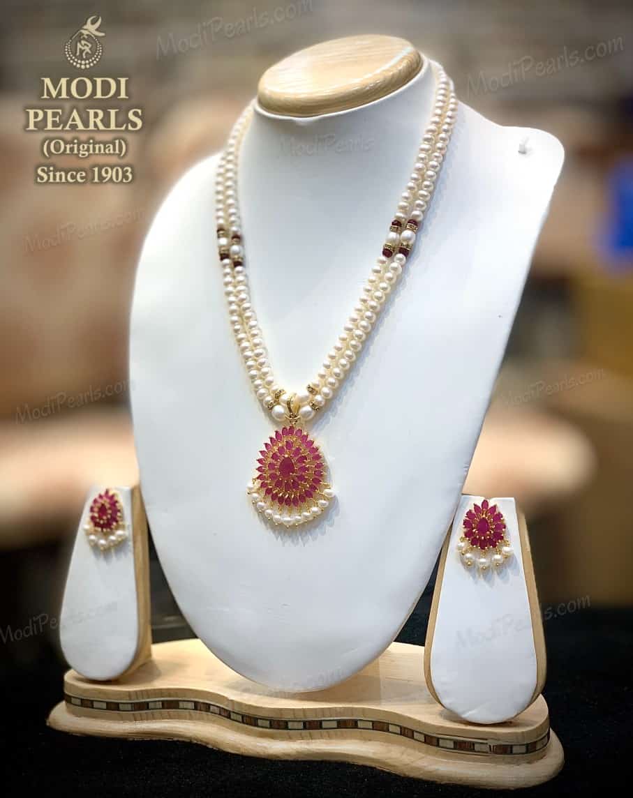 2 Row Pearl Necklace Set (Q) Modi Pearls