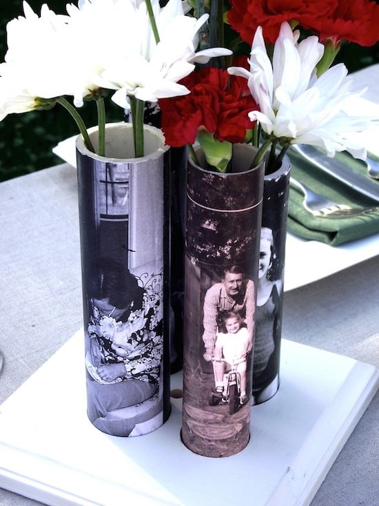 Mother's Day photo vases from PVC pipe Mod Podge Rocks