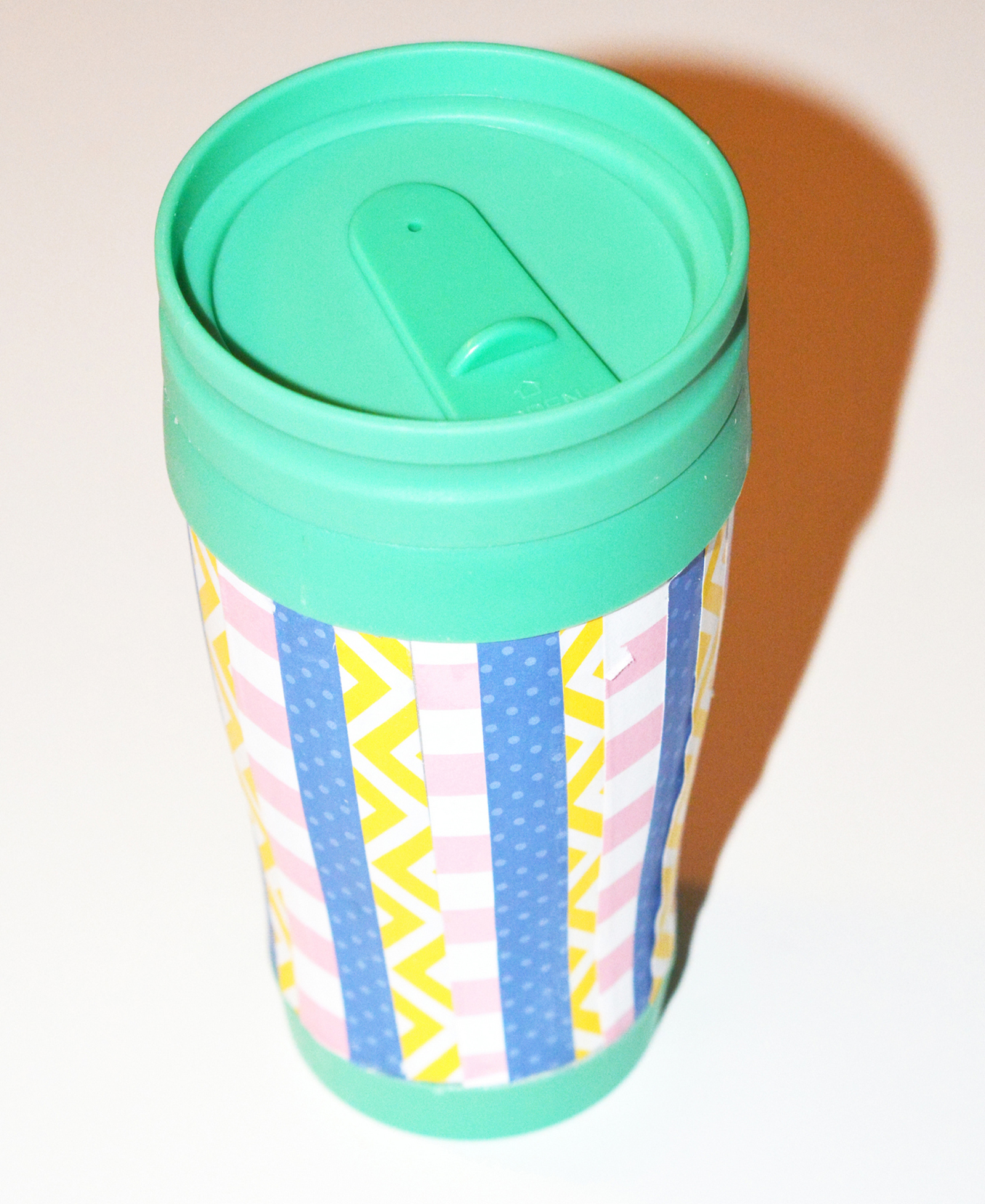 Scrappy striped DIY travel mug Mod Podge Rocks