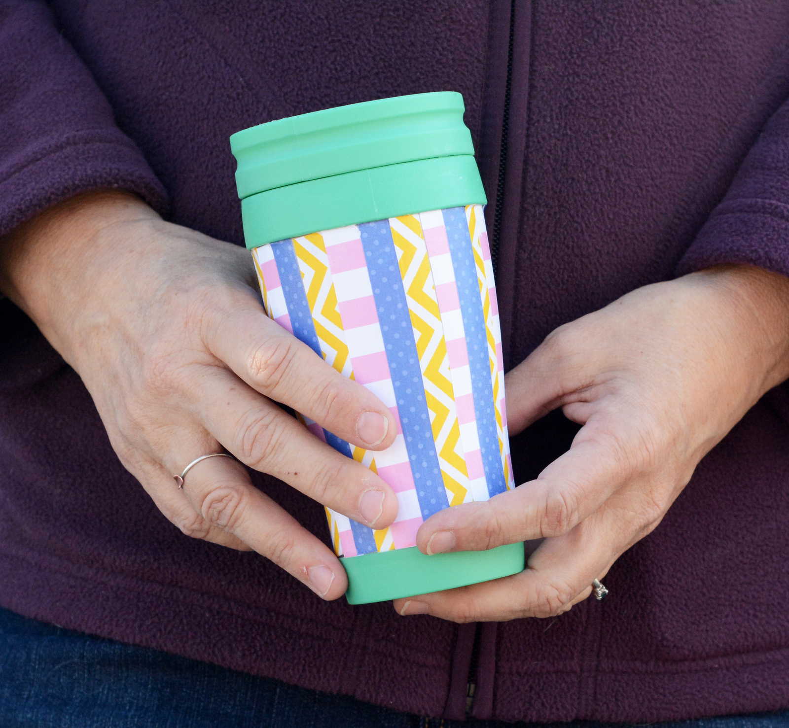 Scrappy striped DIY travel mug Mod Podge Rocks