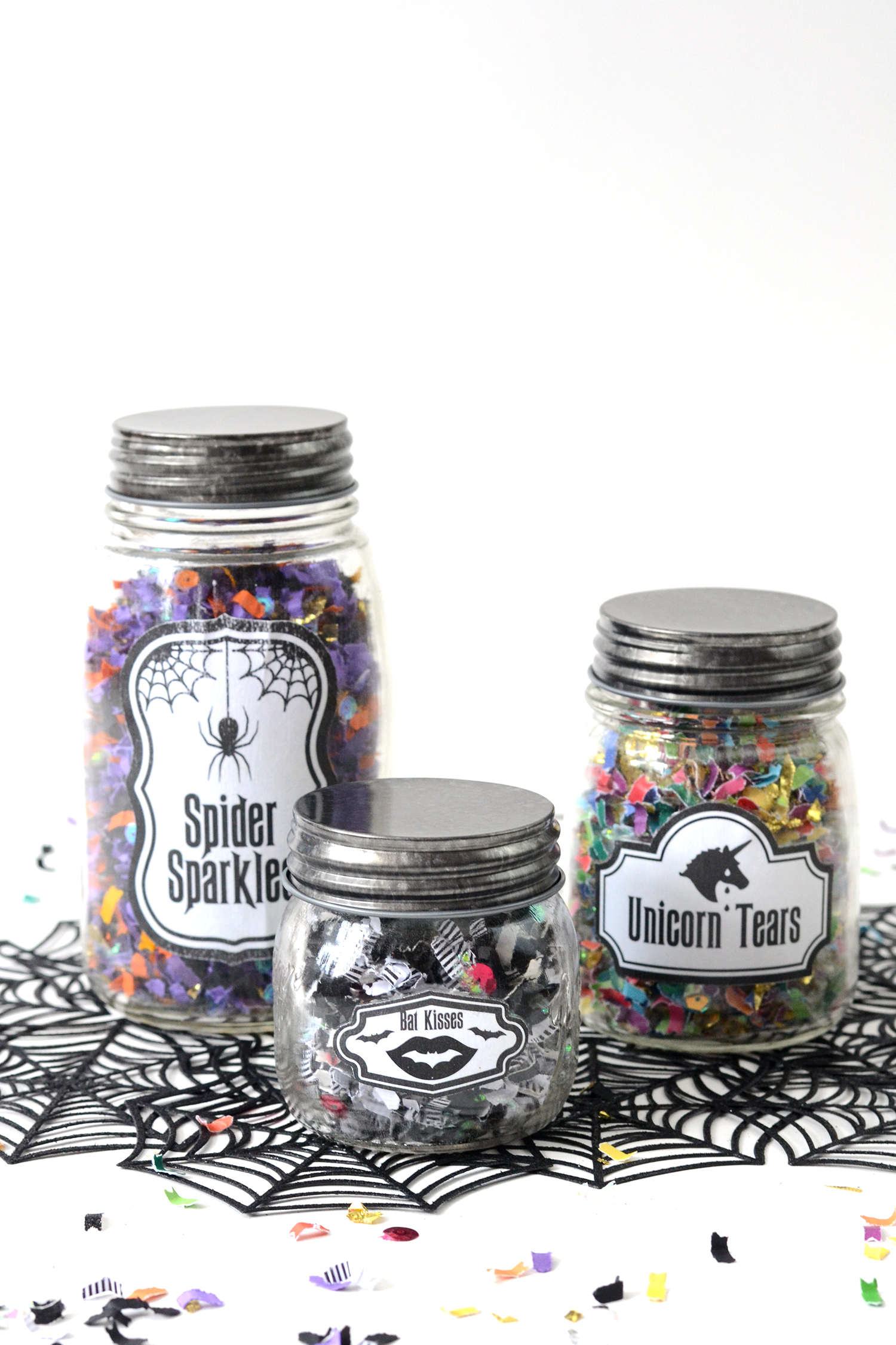 Glow in the dark Halloween confetti jars Mod Podge Rocks