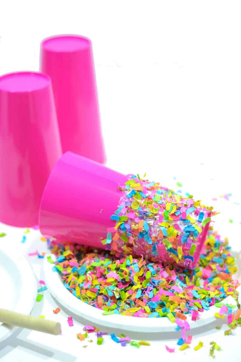 Confetti dipped DIY party cups Mod Podge Rocks