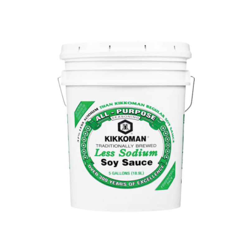 SOY SAUCE KIKKOMAN LESS SODIUM (GREEN) 5GAL Modu Food Trading