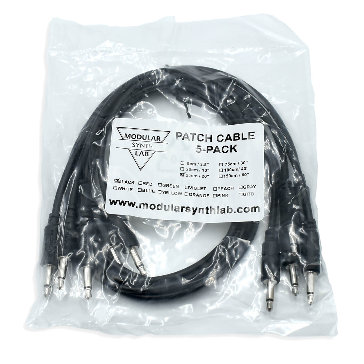 Eurorack Patch Cables, 5Pack, 9150cm, BLACK ModularSynthLab
