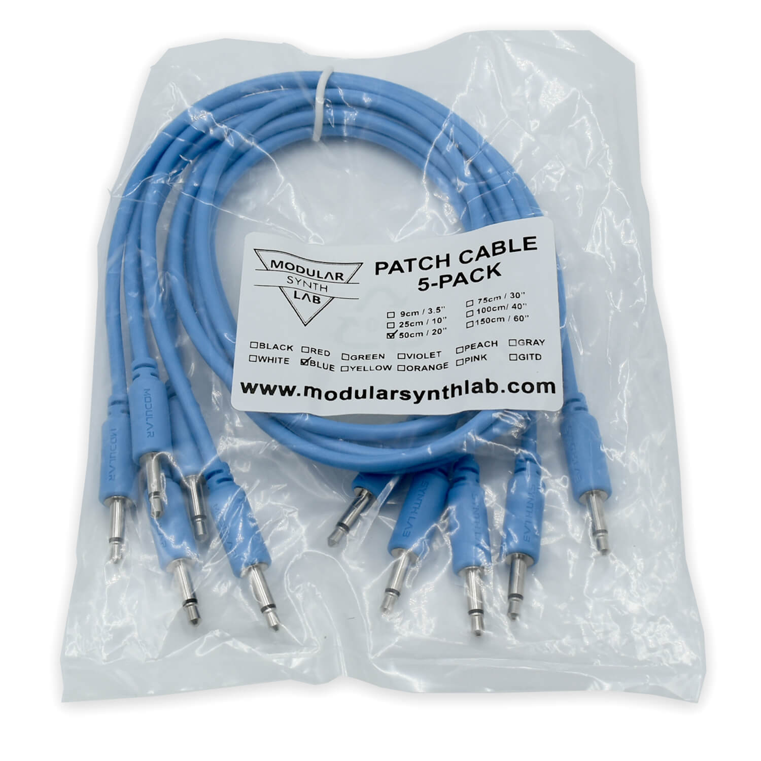 Eurorack Patch Cables, 5Pack, 9150cm, BLUE ModularSynthLab
