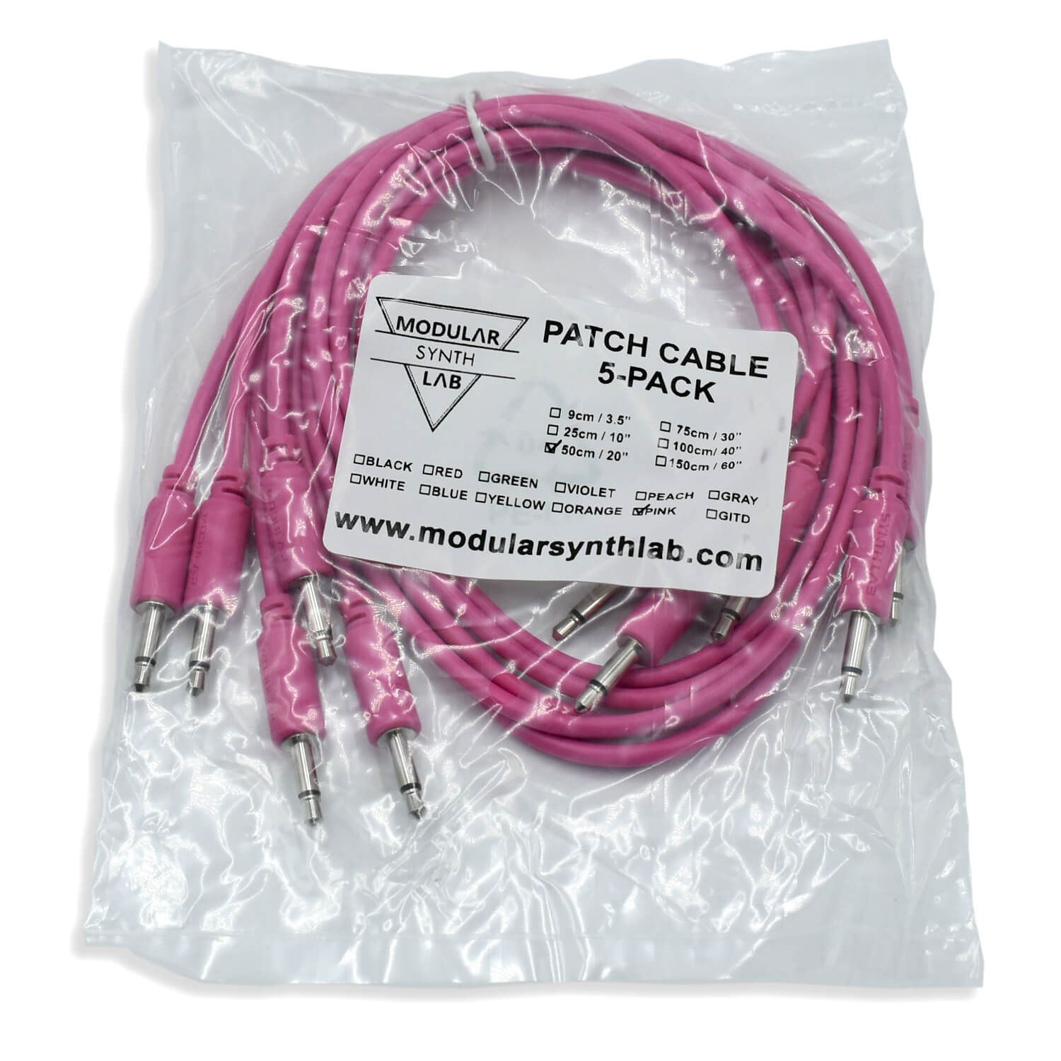 Eurorack Patch Cables, 5Pack, 9150cm, PINK ModularSynthLab