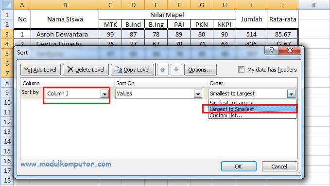 Cara Mengurutkan dan Merangking Data Dengan Mudah Di Microsoft Excel |  Modul Komputer