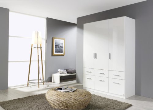 Rauch Kleiderschrank Weiß Hochglanz 3türig mit 6 Schubladen, Korpus