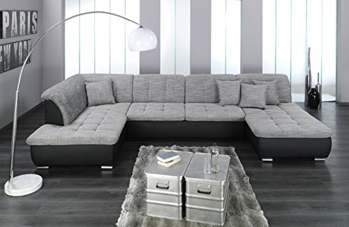 Wohnlandschaft FARUS, Couchgarnitur XXL Sofa, UForm, schwarz/grau, Ottomane Links Möbel