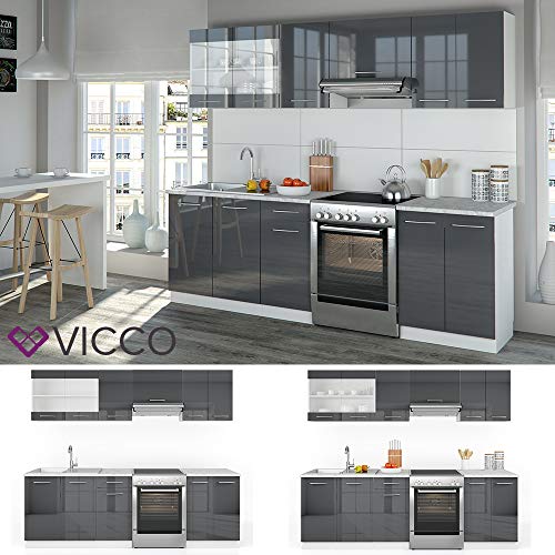 Vicco Küche Raul Küchenzeile Küchenblock Einbauküche 240 cm Anthrazit