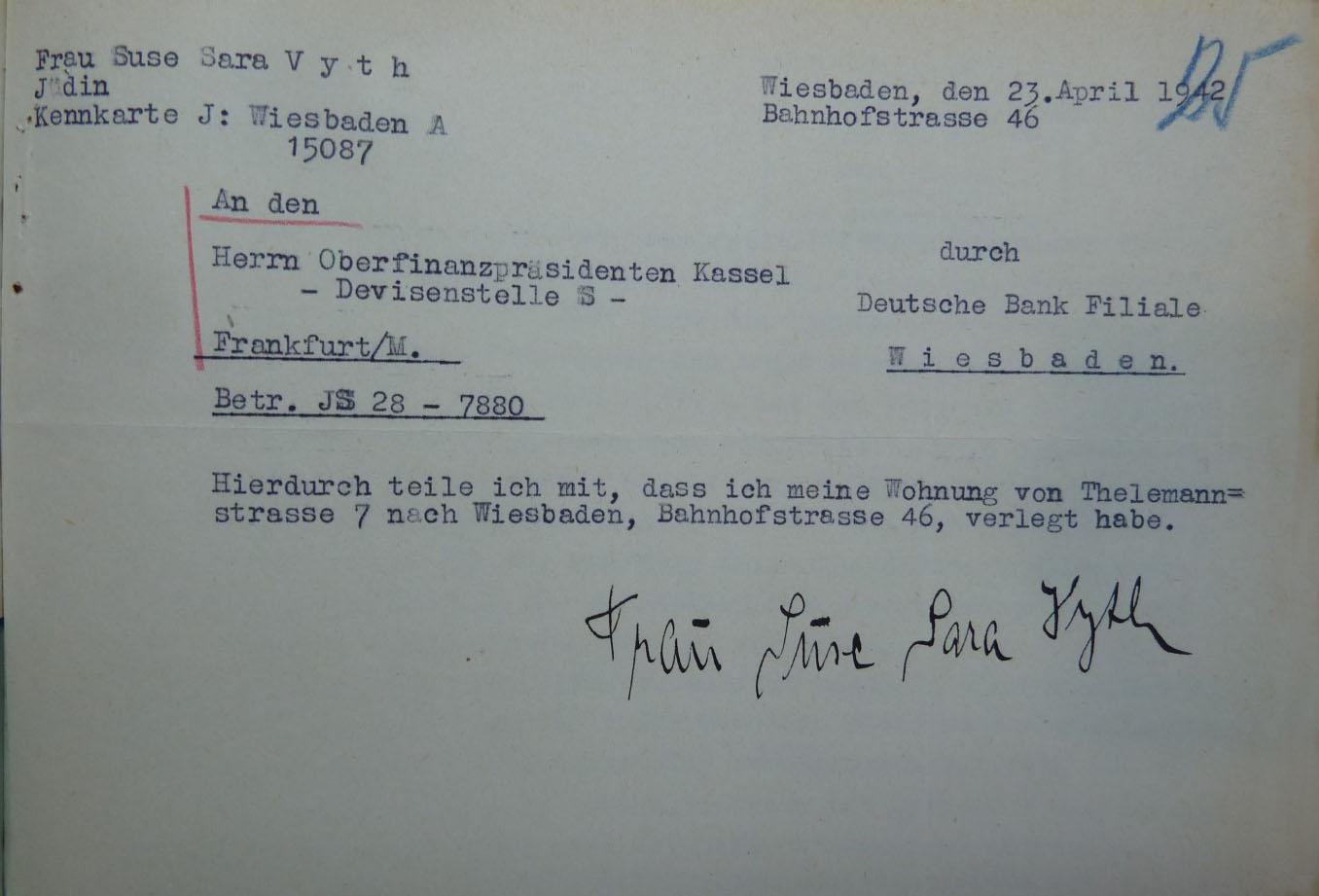 Suse Sara Vyth Geborene Isaacson Judenhauser In Wiesbaden 1939 1942