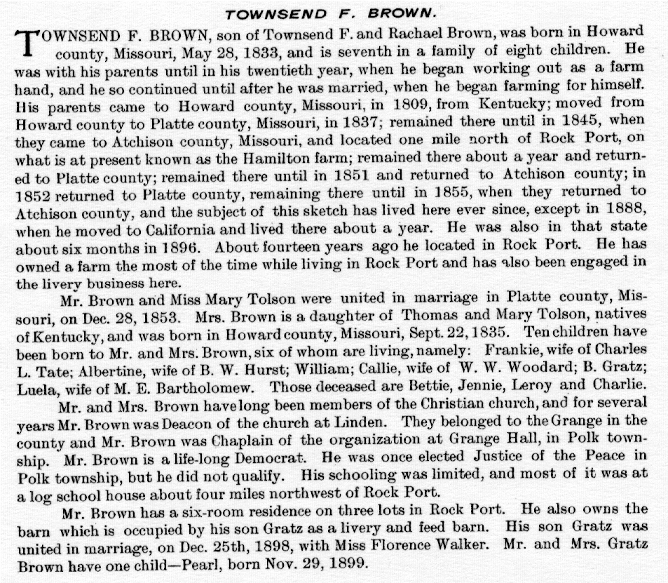 Atchison County, Missouri Stapel's History Br names