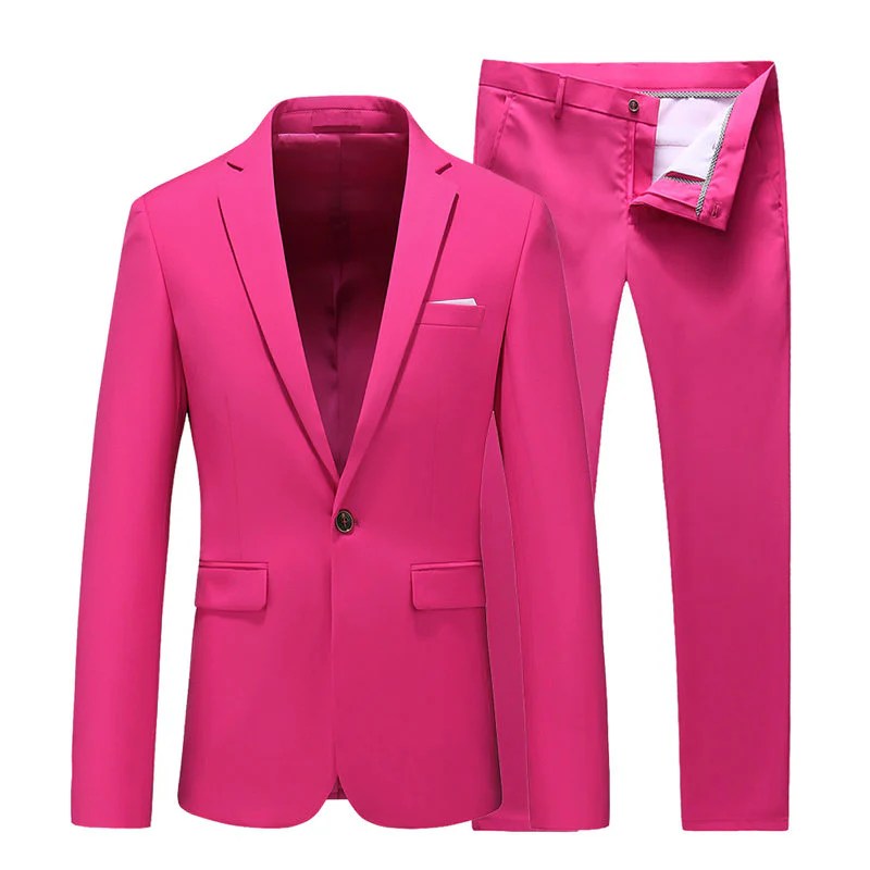 Men's 2 Piece Hot Pink Suit For Wedding Proms Groomsmen Slim Fit Tuxedo