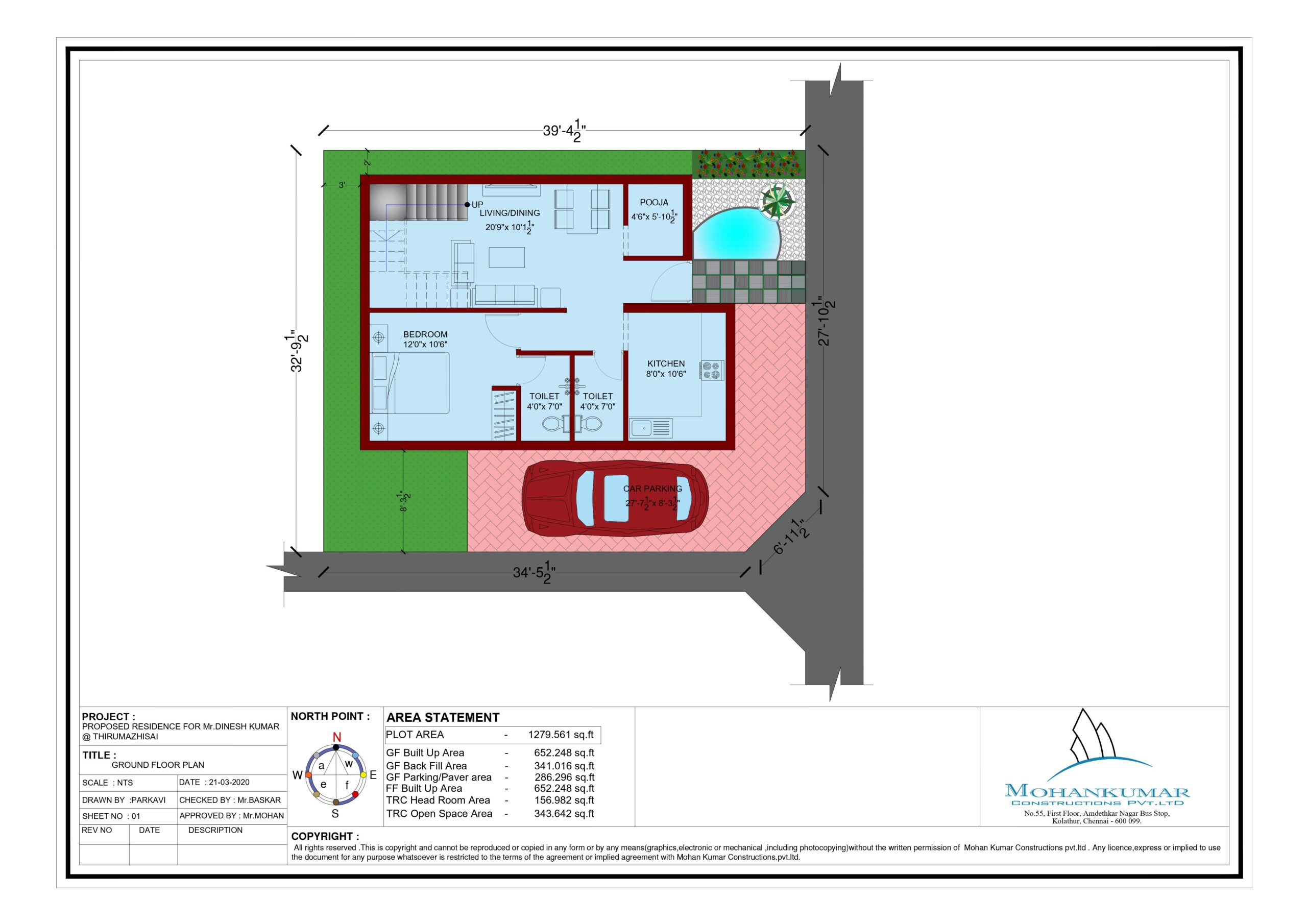 3BHK Duplex House Plan In 1300 Sq. Ft Mohankumar Construction Best