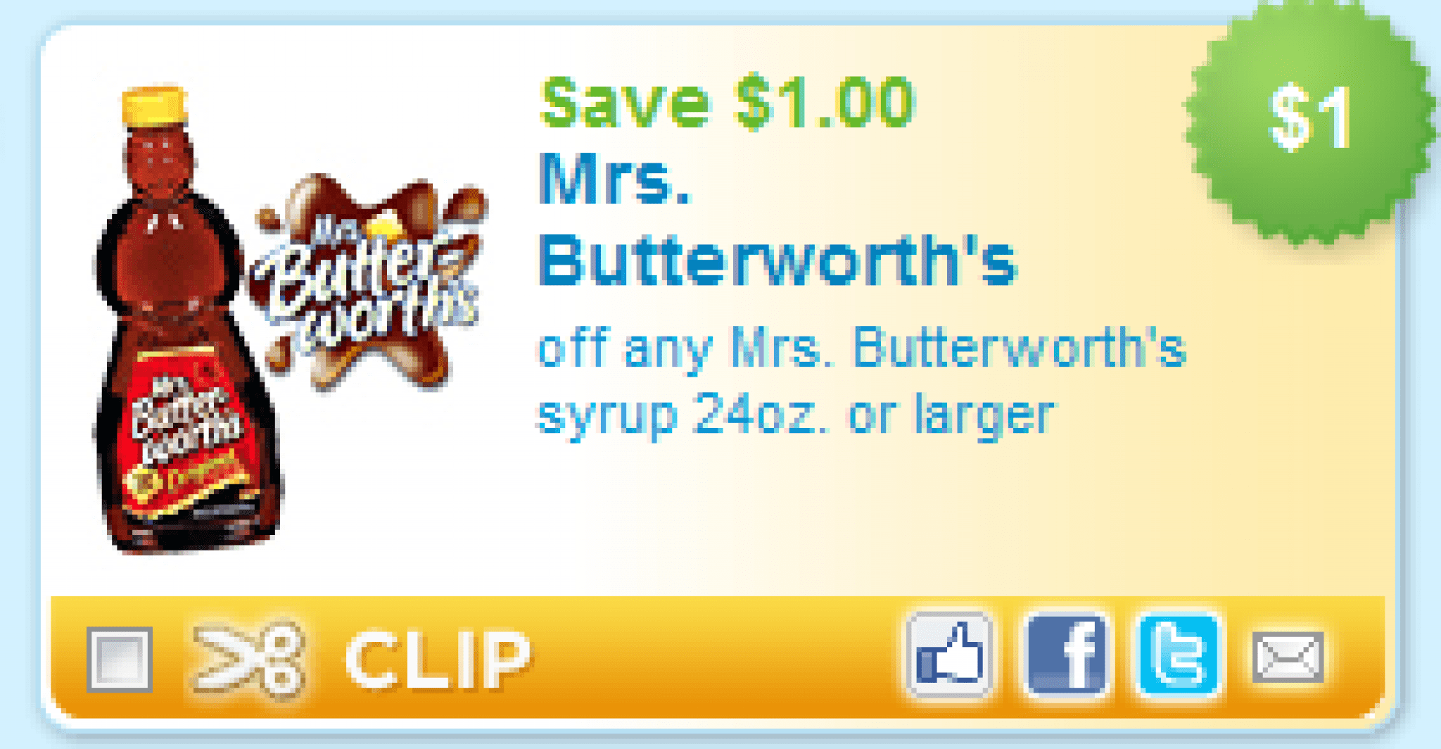 1 off Mrs. Butterworth's Syrup Printable Coupon