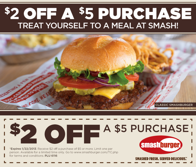 Smashburger Coupon for 2 off 5 Purchase
