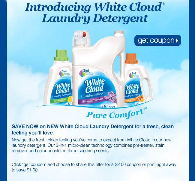 New HIGH VALUE 2.00/1 White Cloud Laundry Detergent Coupon