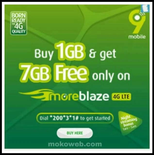 Mobile is offering subscribers who activate at to the lowest degree  Awoof: Get 9Mobile Free 7GB Bonus When You Buy 1GB Data