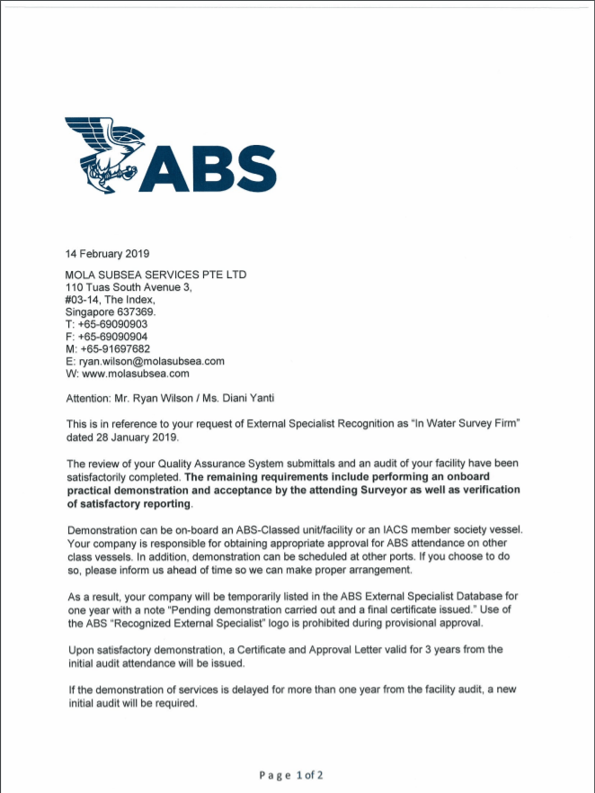 American Bureau of Shipping (ABS) Mola Marine Services LLC