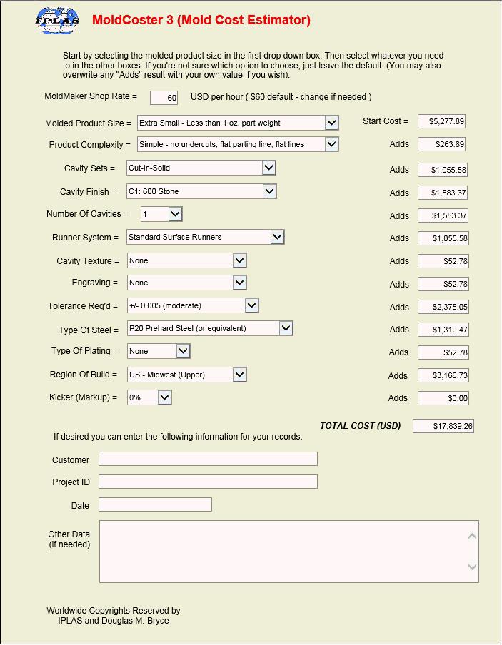 MoldCoster mold cost estimating software