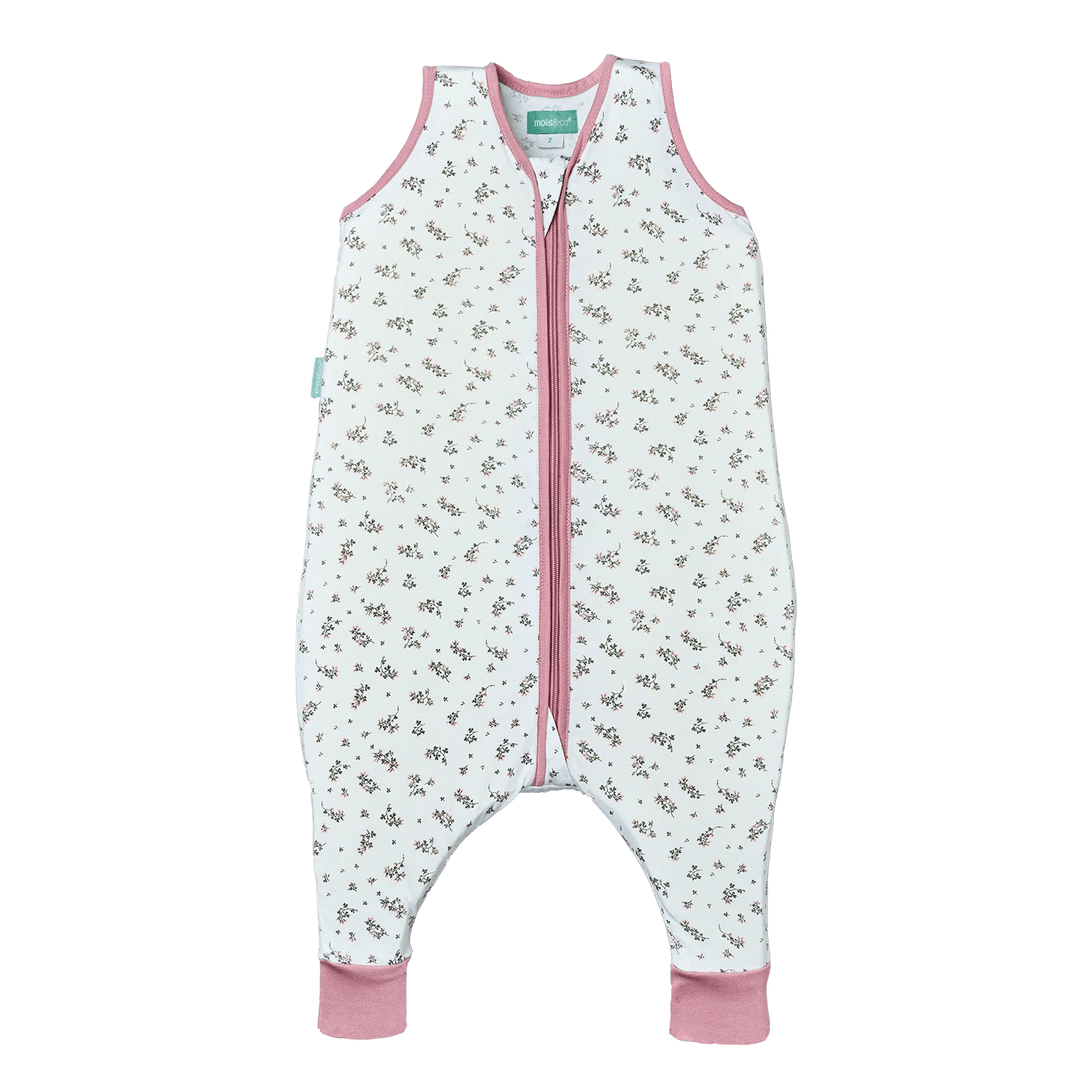 Baby sleeping bag with legs. Organic cotton. Ideal for summer. TOG 0.5. Bloom pink model
