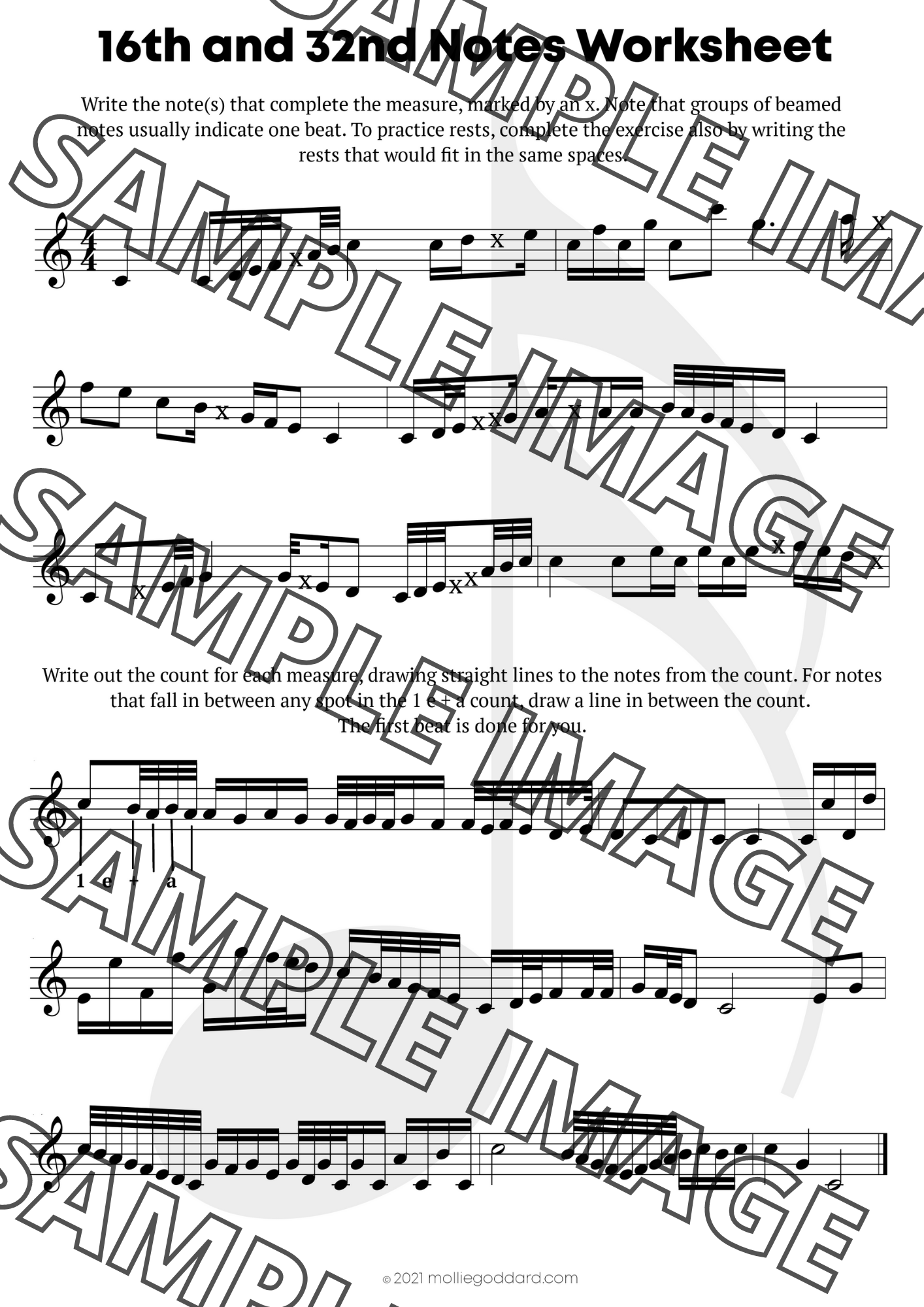 16th and 32nd Notes Worksheet Mollie Goddard